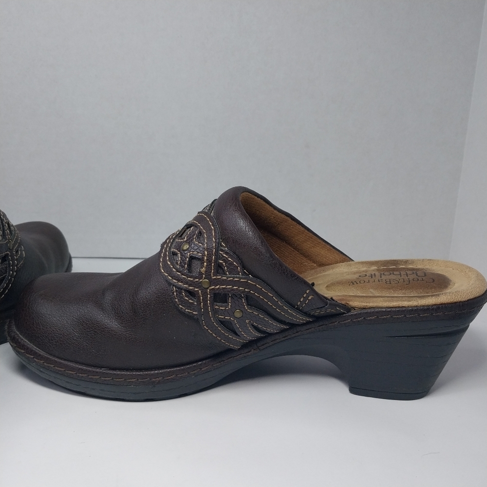 Croft & Barrow Ortholite Damebrown Sz 7 M Faux Leather Brown Slip on Clog Shoes - Picture 10 of 12